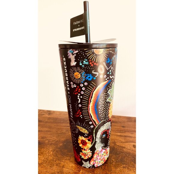 Starbucks Farm Rio Black Graphic Borogodo Rainbow Print 24 Oz Stainless Tumbler - Picture 9 of 11